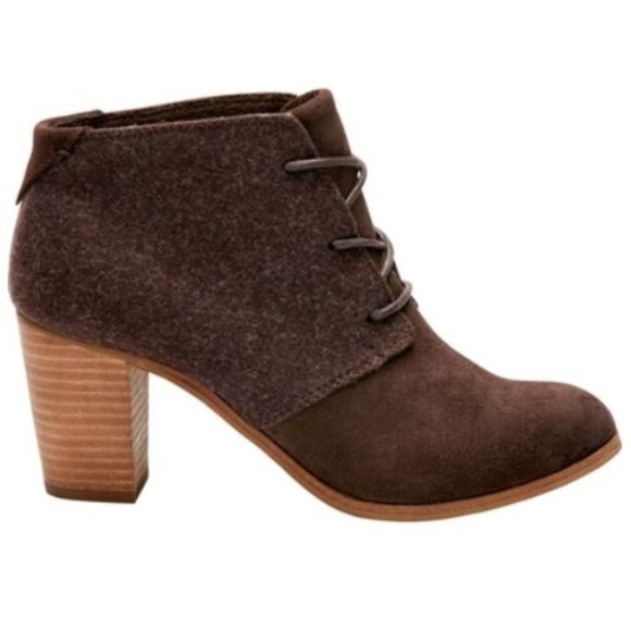 Toms Shoes - Toms Lunata Suede Wool Lace-up Heeled Bootie 8.5